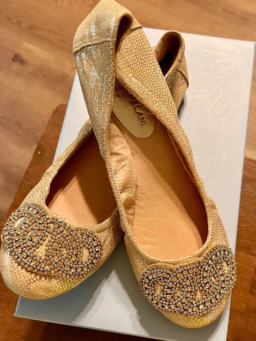 Gold Antonio Melani Embellished Women's Ballet Flats - Elegant Metallic Slip-On